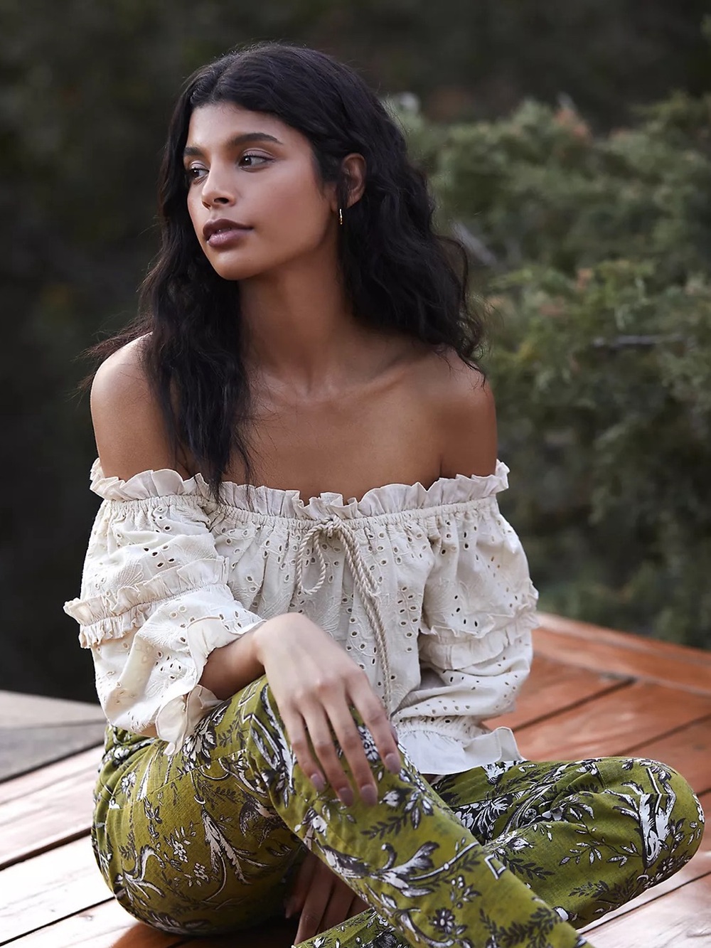 Anthropologie Seen Worn Kept Jane Eyelet Lace Off Shoulder Blouse Ivory Size 6